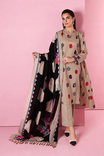 Nishat 18404 Skin Dhanak Embroidered three piece With Woolen Shawl