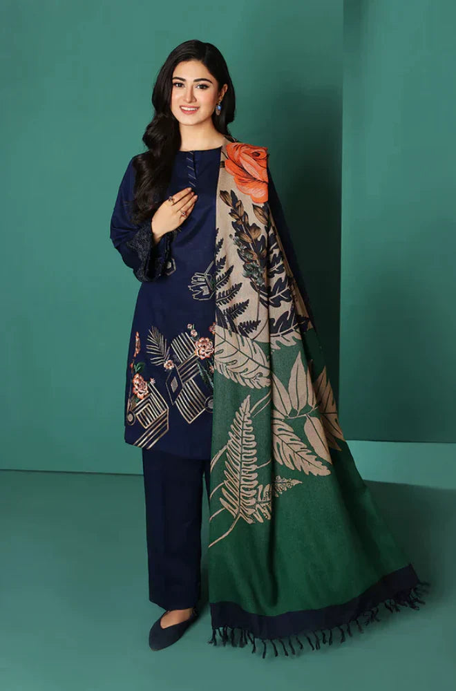 NishatLinen -Winter 3PC Dhanak Embroidered Suit