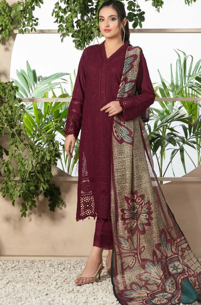 Crimson - Winter 3PC Dhanak Chicken Kari Embroidered Suit