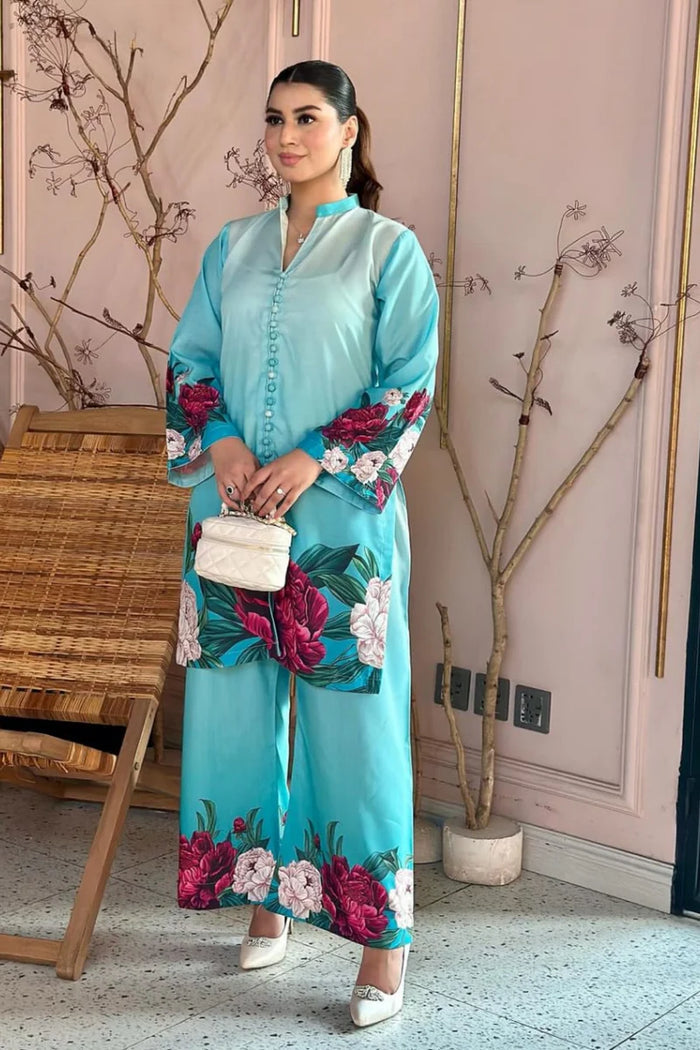 Floral Printed Silk Trending Blue